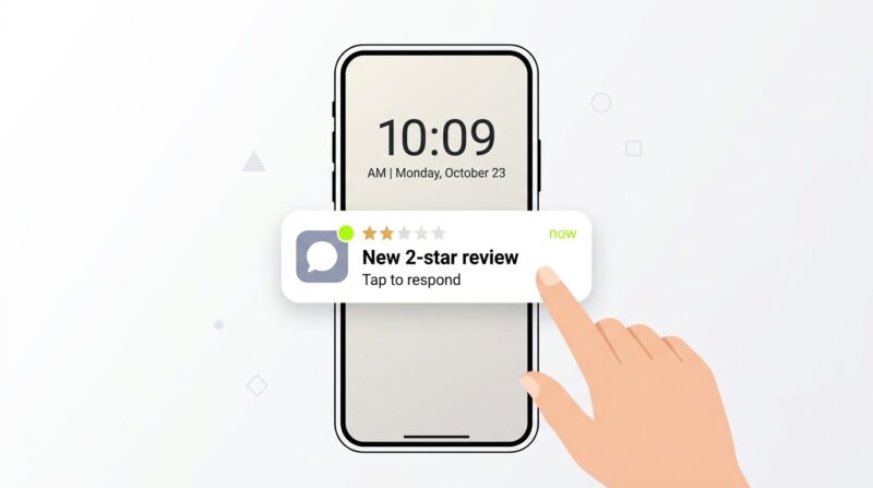 Real time mobile alert about a new negative review